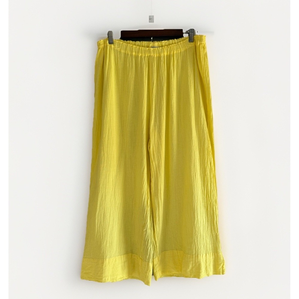 Oh My Gauze Wide Leg Pants Crop Pull On Elastic Sz 2/XL Beach Lagenlook Yellow - Picture 13 of 13
